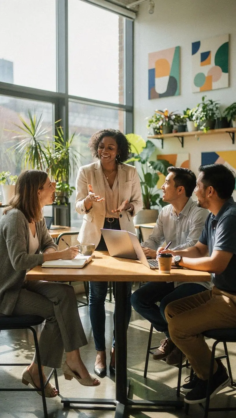Uczestnik prowadzący prezentację swojej marki osobistej przed grupą, otrzymujący konstruktywną informację zwrotną.